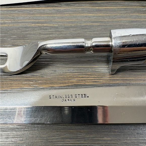 Vtg Arnart Stainless Steel Japanese Caving 3 Piece Set  STERLING INLAY SET EUC